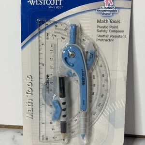 Westcott Math Tools Set Compass Protractor Ruler – New